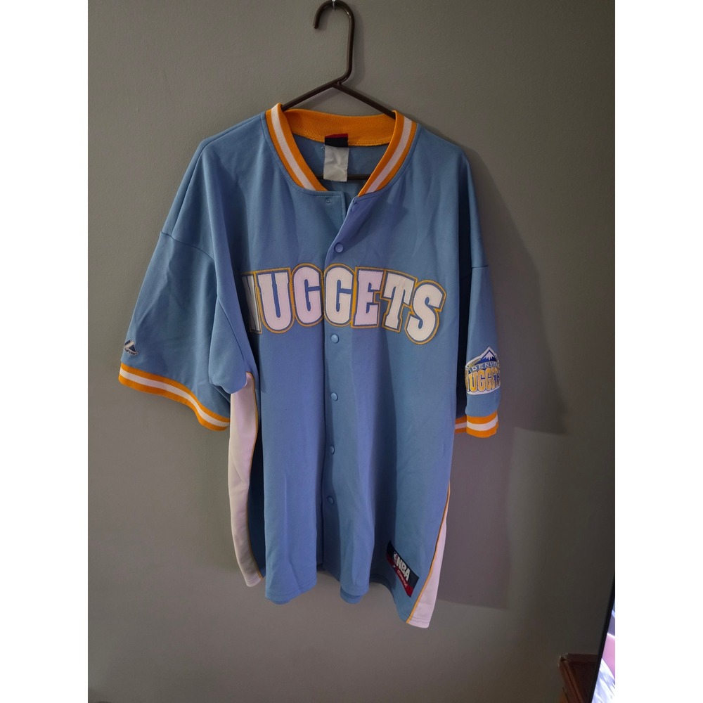 Majestic Denver Nuggets Carmelo Anthony 15 NBA Jersey Blue Snap Front Mens XL